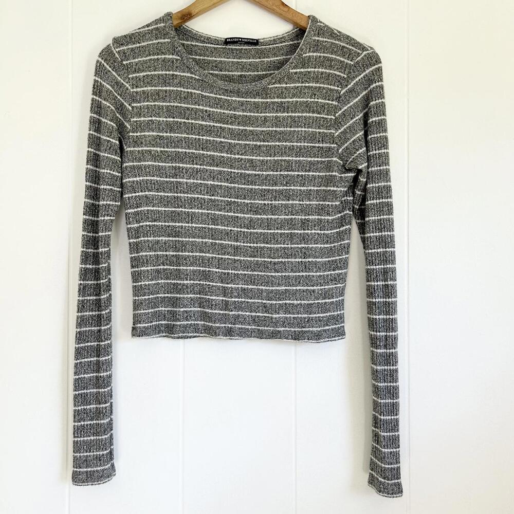 Brandy Melville Gray Striped Long Sleeve Top Cotton Blend Women's One Size